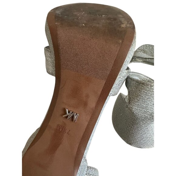 MICHAEL KORS Silver Fabric Ankle Strap Heels Size 7.5 - Picture 7 of 11